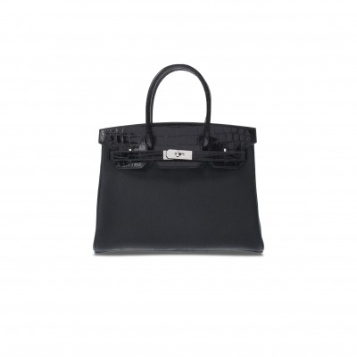 HERMES MASTER BARKIN 35 BAG IN BLACK MATTE CROCODILE AND LEATHER 461161 (35*25*18cm)